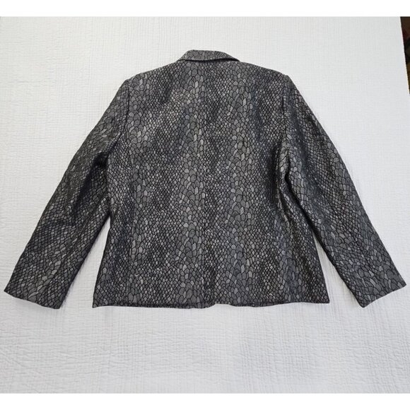 Alfred Dunner Full Zip Blazer Jacket Sz 14 Gunmetal Gray Metallic Lizard Print - Picture 8 of 12